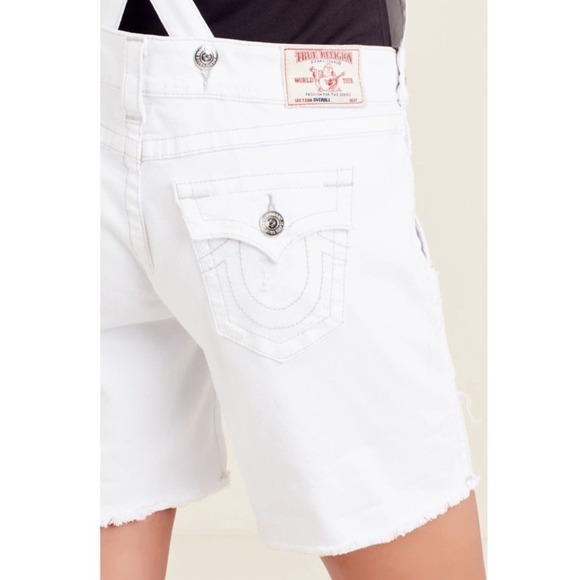 TRUE RELIGION Ripped Frayed Hem Jean Denim Overalls Sz M - Picture 6 of 14